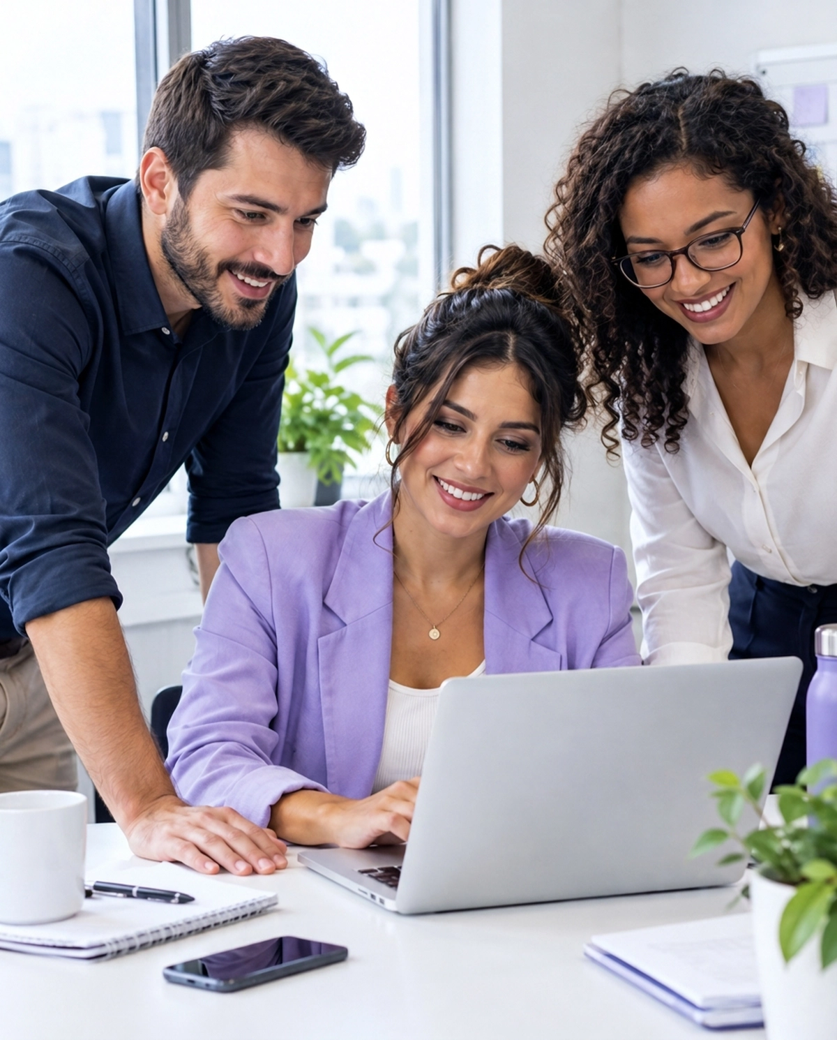 Equipe de Qualidade da Bekoren revisando conversas em um notebook